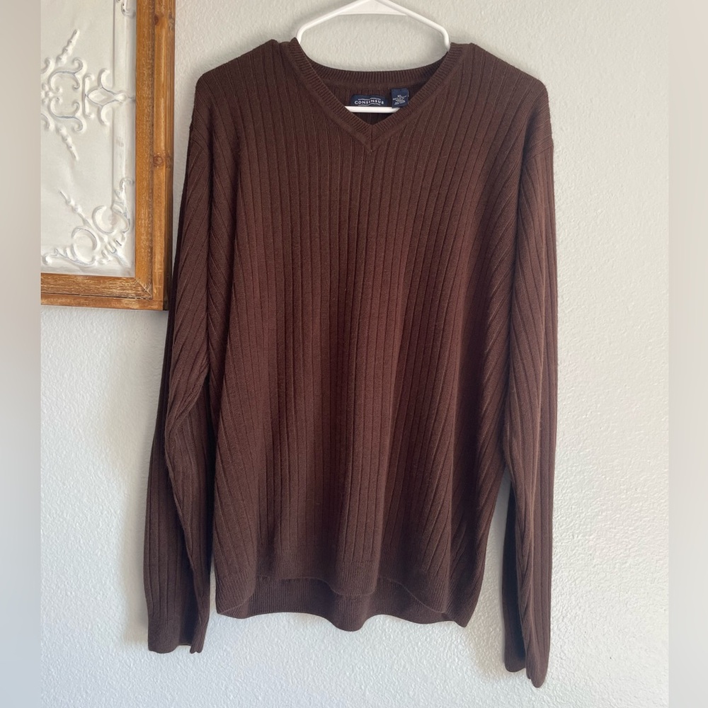 Vintage Consensus Men’s Size XL V-Neck Brown Ribbed Knit Sweater